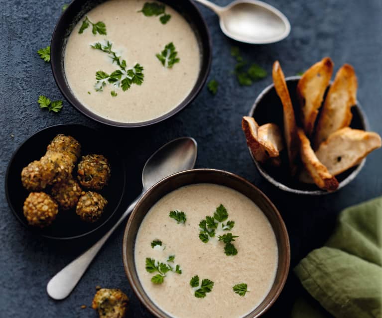 Velout de champignons croquettes de haddock