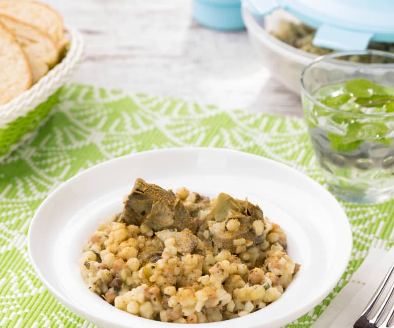 Fregola ai carciofi, menta e bottarga