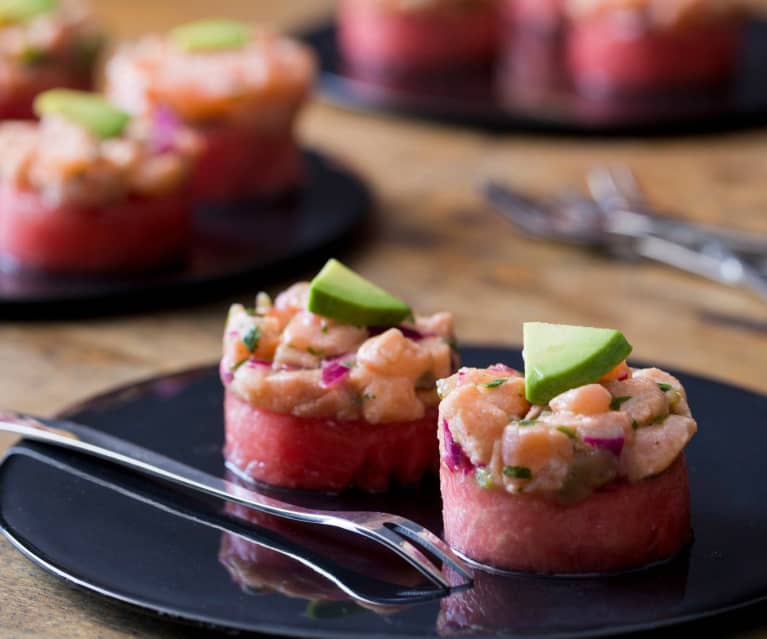 Watermelon and Salmon Ceviche Stack