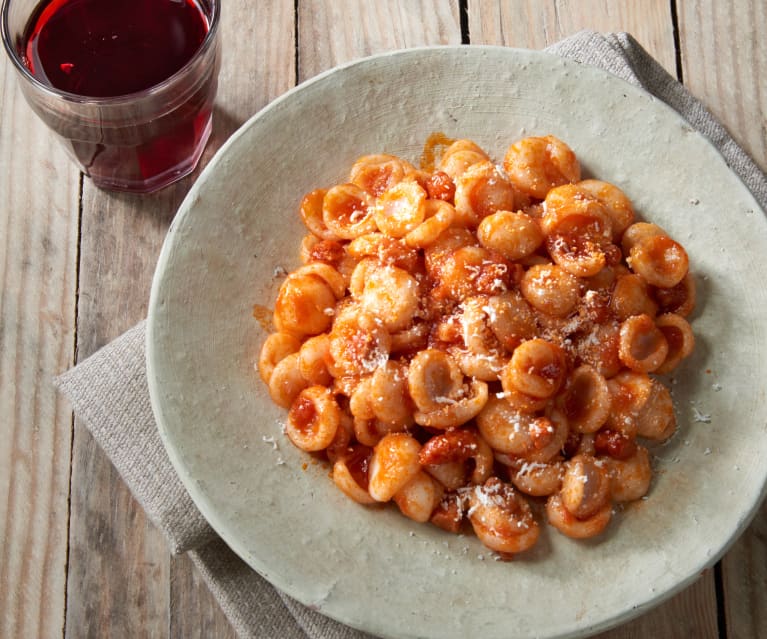 Orecchiette in rosso con pancetta (senza glutine)