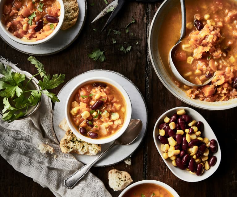 Soupe de carottes, haricots rouges et maïs 