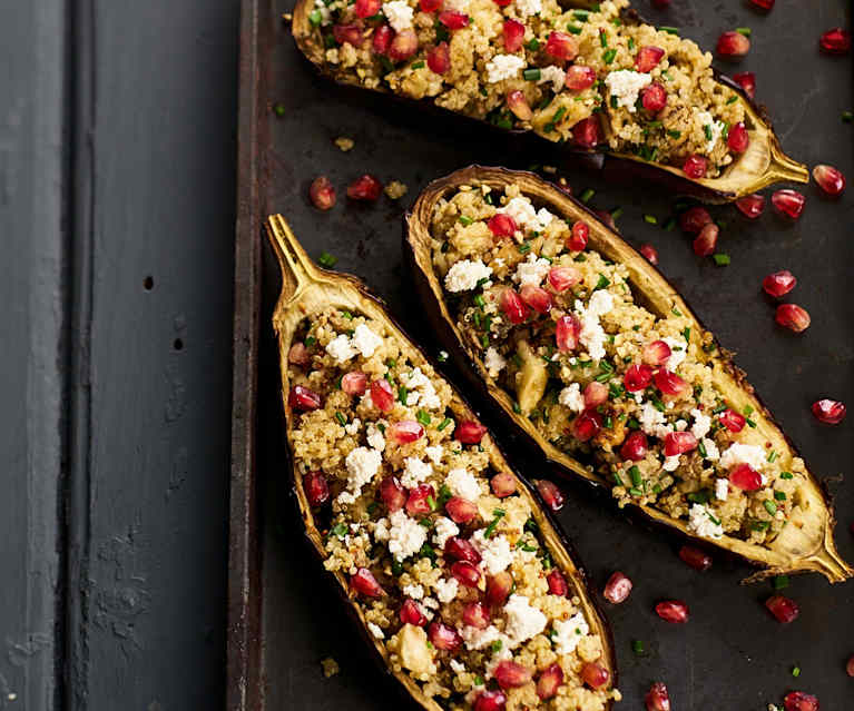 Beringelas recheadas com quinoa