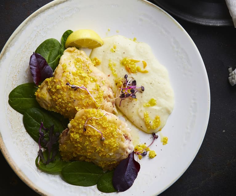 Pollo con gremolada di agrumi e purè di patate e topinambur (Bimy Friend)