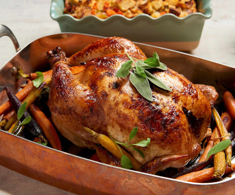 Orange Roast Chicken with Bacon Stuffing