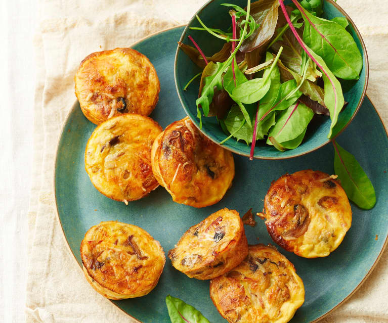 Miniquiches sans pâte, champignons, jambon et ciboulette