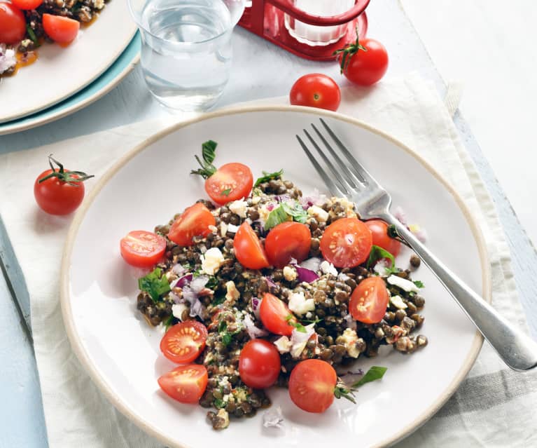 Salade de lentilles, feta et tomates