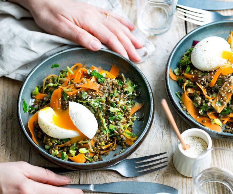 Mijoté de lentilles - carottes et oeuf au Thermomix - Amandine Cooking