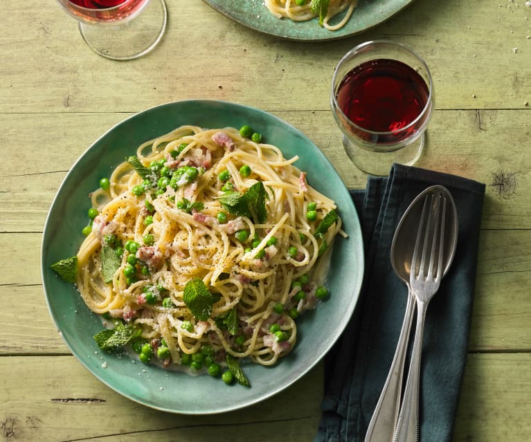 Spaghetti-Erbsen-Carbonara