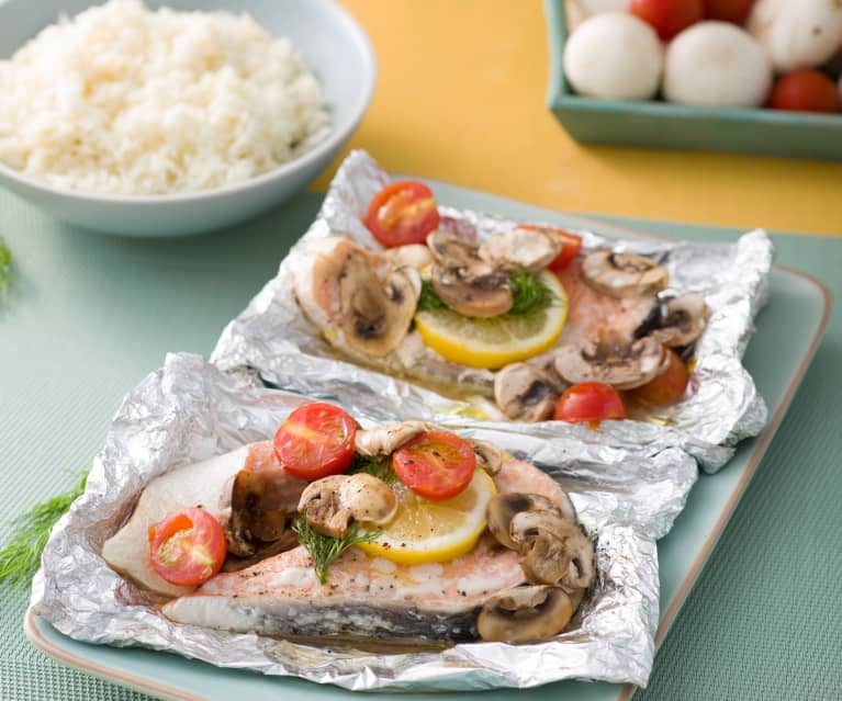 Salmón en papillote con champiñones y arroz - Cookidoo® – a plataforma  oficial de receitas Bimby®