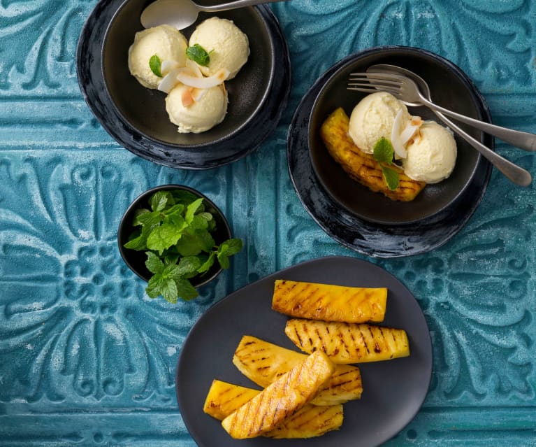 Piña colada ice cream with grilled pineapple