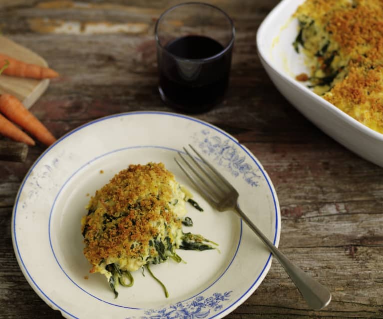 Baccalà gratinato con spinaci e carote