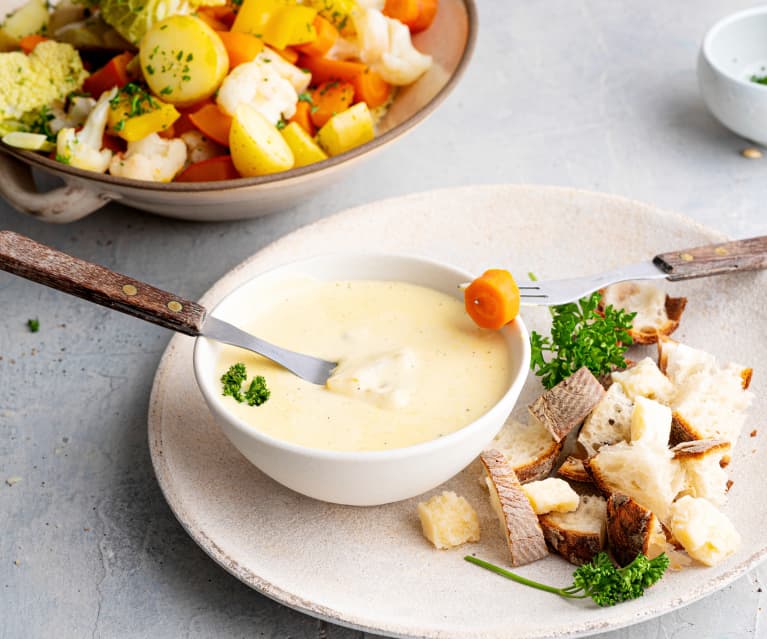 Verduras al vapor con crema de parmesano