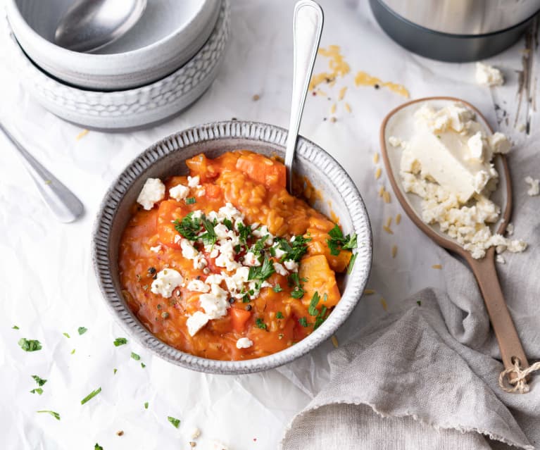 Reisnudeltopf mit Kürbis und Paprika