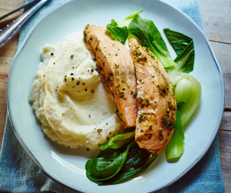 Koriander Lachs Mit Pak Choi Auf Wasabipuree Cookidoo Das Offizielle Thermomix Rezept Portal