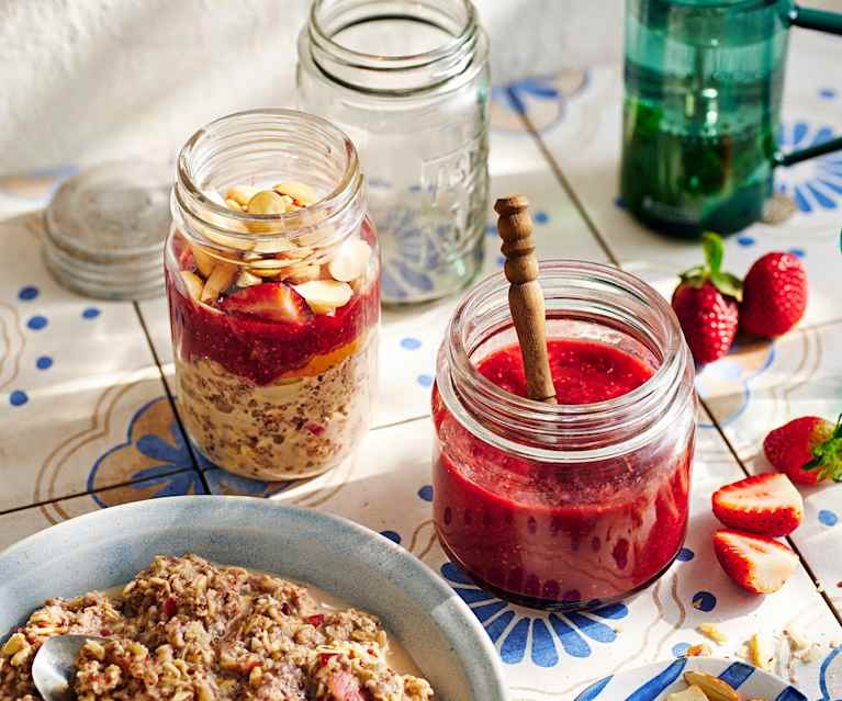 Nut butter & berry chia jam overnight oats