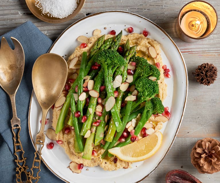 Steamed Veggies with Cauliflower Hummus