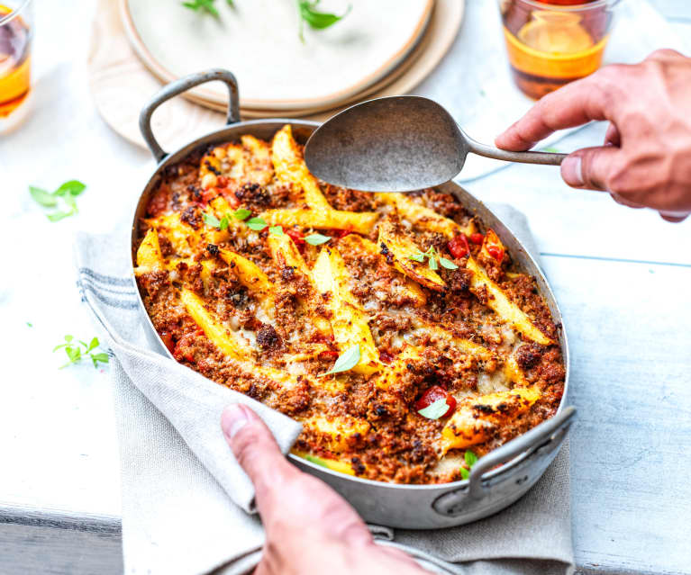 Gratin de viande hachée, curry et pomme de terre