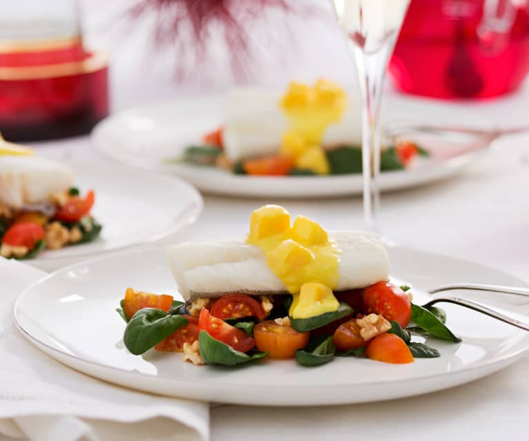 Bacalao con ensalada y vinagreta de mango (Al vacío)