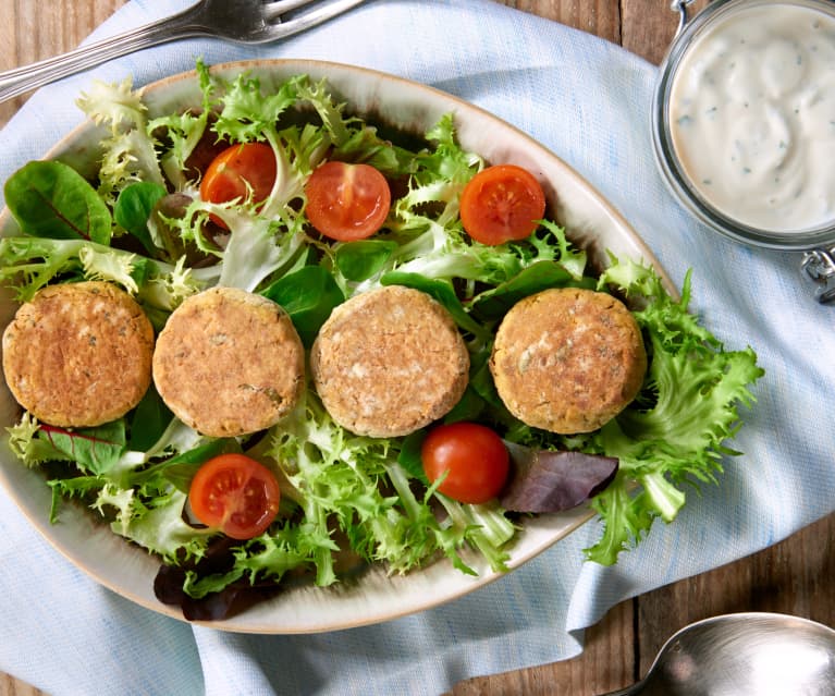 Falafel con salsa allo yogurt di soia