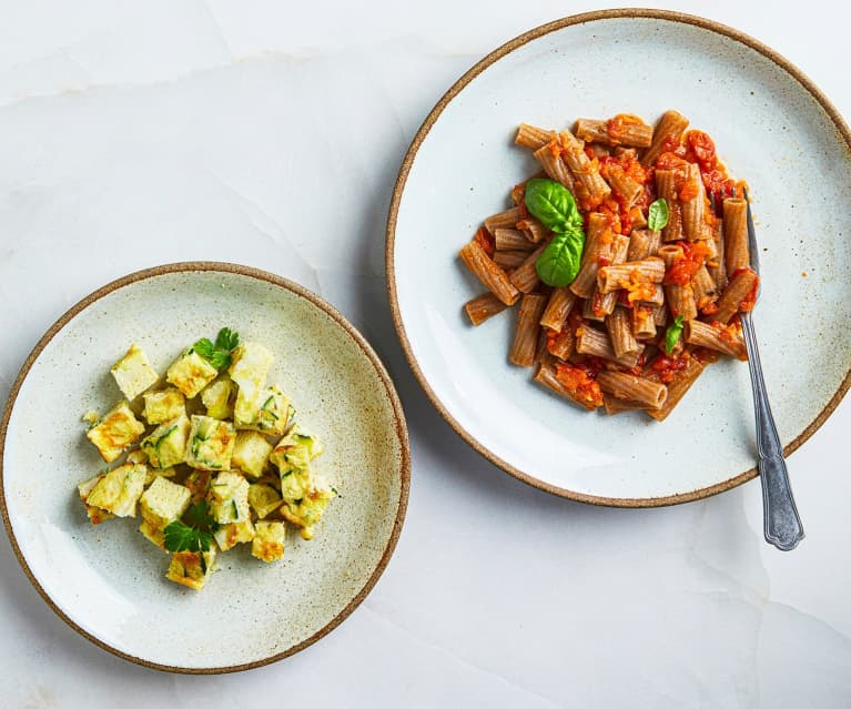 Pasta integrale con ragù di verdure e frittatina