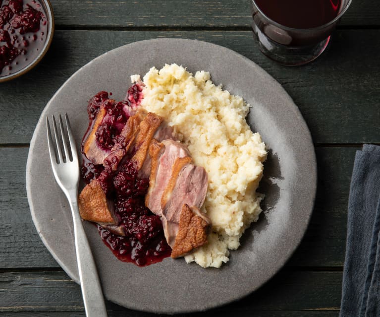 Duck with Blackberry Sauce and Celeriac Mash