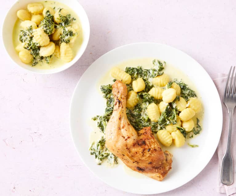 Hähnchenkeulen mit Spinat-Parmesan-Sauce und Gnocchi - Cookidoo® – das ...