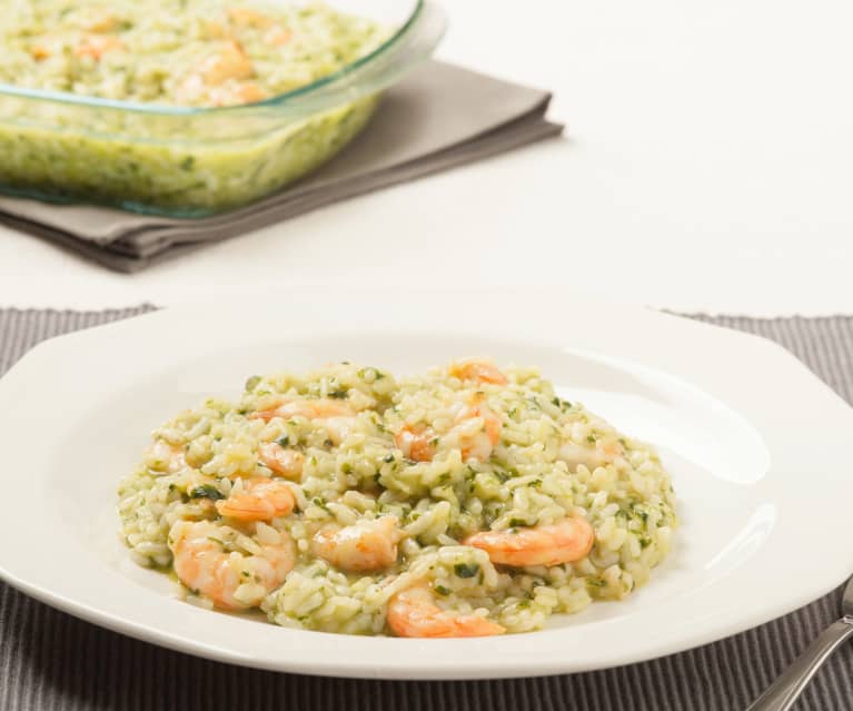 Risotto de espinacas y gambas