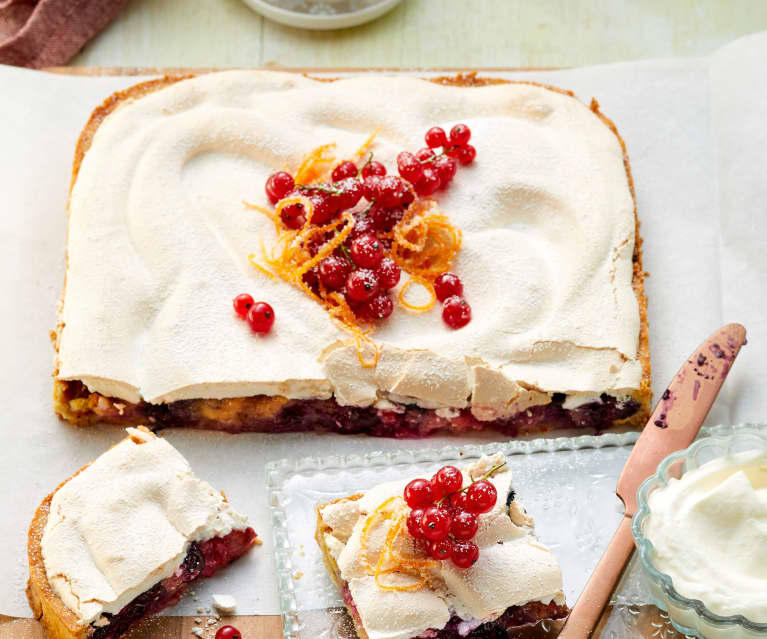 Beeren-Flan-Kuchen mit Orangenbaiser