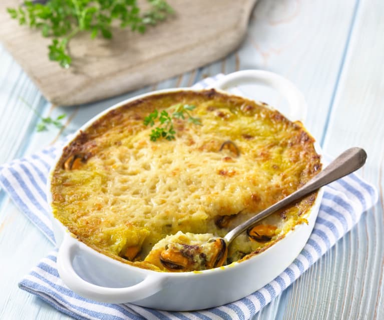 Parmentier gratiné de moules et chou-fleur