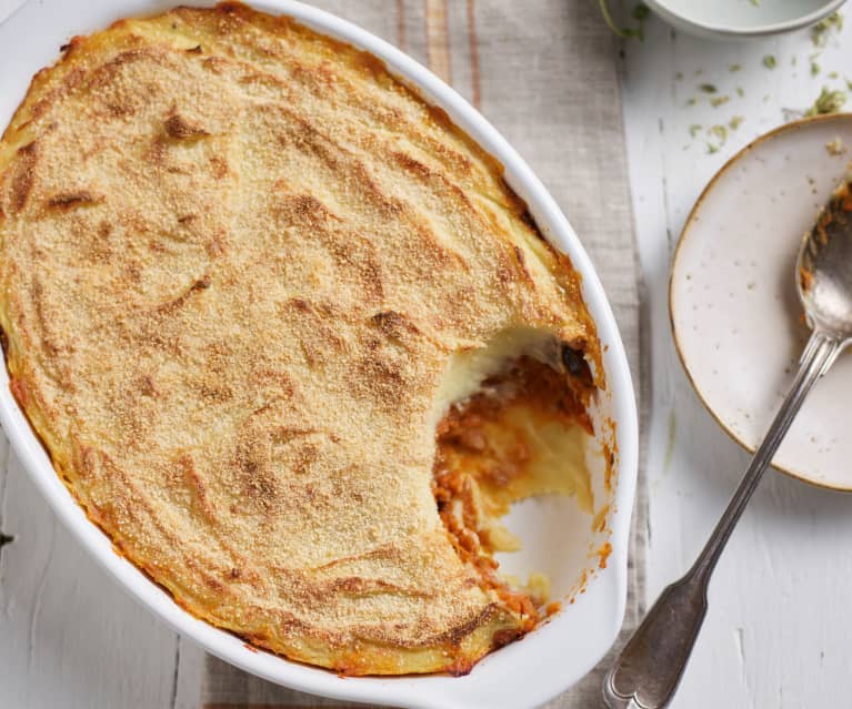 Parmentier végétarien aux aubergines et lentilles