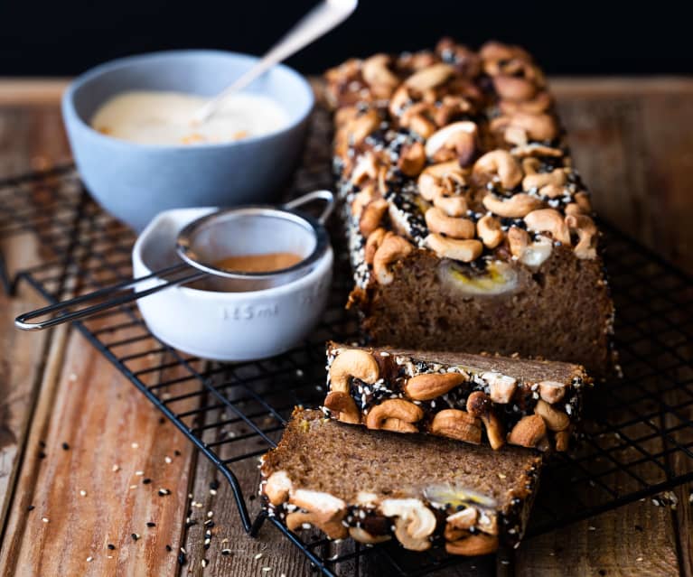 Banana bread with chai crème fraîche