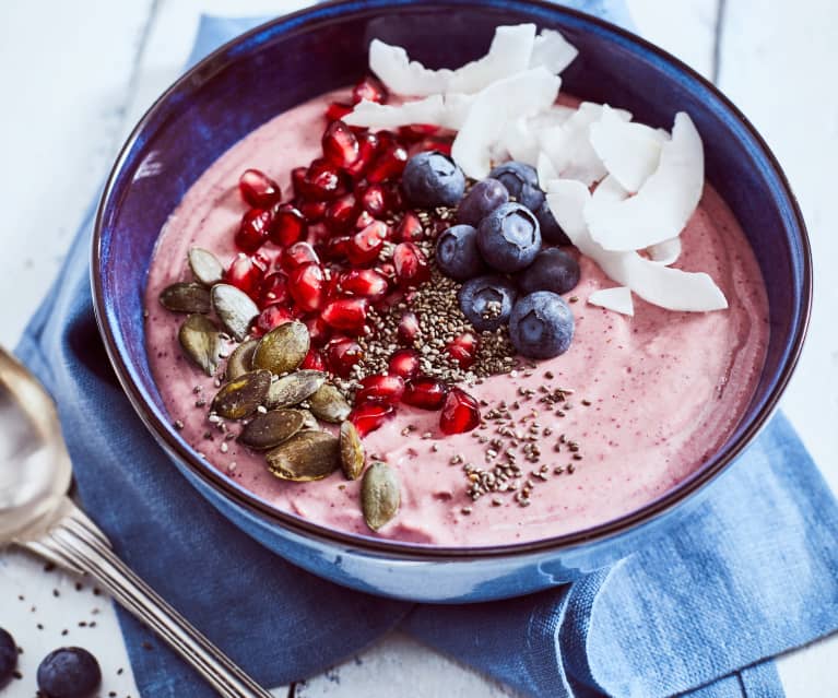 Pomegranate smoothie bowl with chia seeds