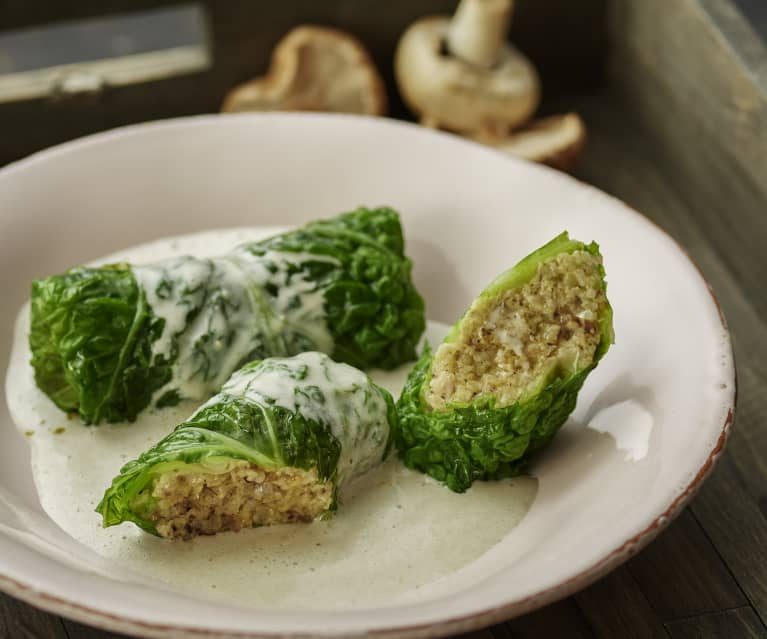 Millet-stuffed cabbage rolls with mushroom sauce Millet-stuffed cabbage rolls with mushroom sauce
