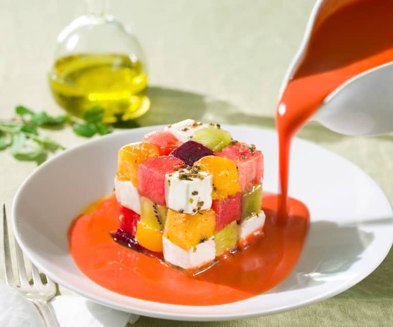 Salmorejo de sandía con cubo de Rubik