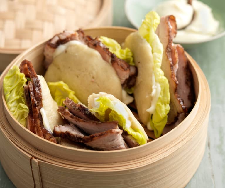 Steamed Bao Buns, Pork Belly and Wasabi Mayo