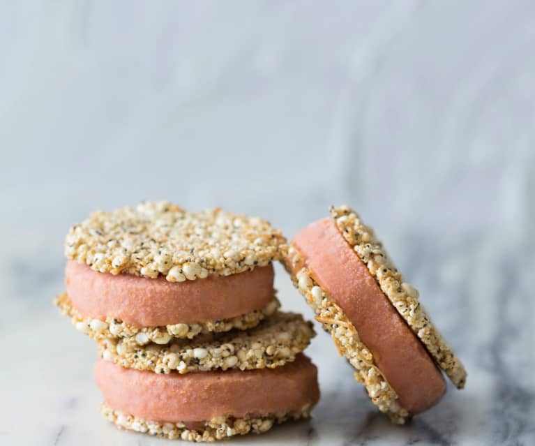 Watermelon and raspberry ice cream sandwiches