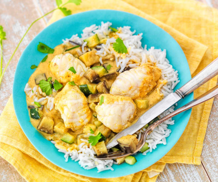 Curry de lotte au lait de coco et petits légumes