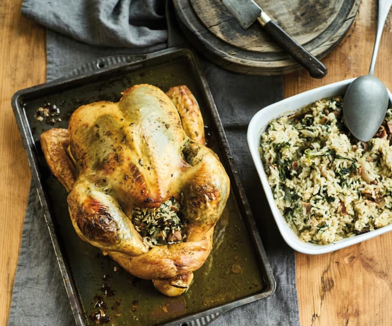 Stuffed chicken with herbed mushroom rice