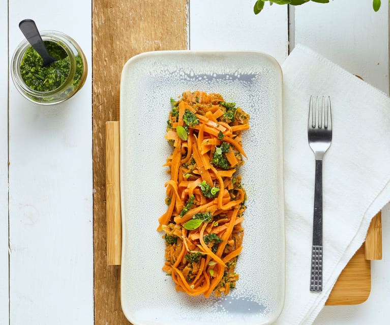 Spaghetti Di Patate Dolci Con Pesto Alle Erbe Aromatiche Cookidoo La Nostra Piattaforma Ufficiale Di Ricette Per Bimby