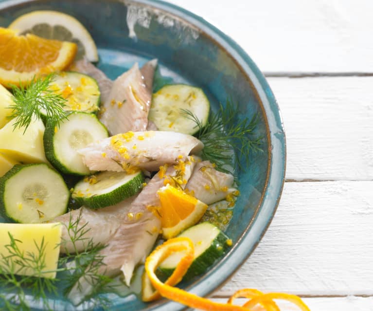 Forellen auf Zucchini mit Zitrus-Dill-Butter