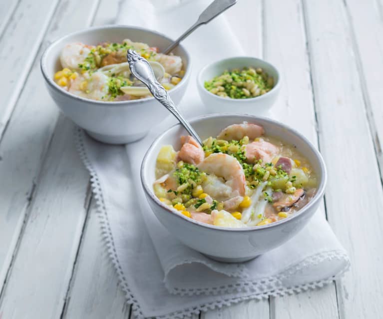 Seafood and corn chowder