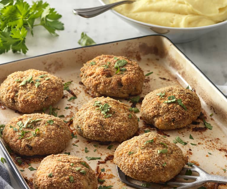 Fleischlaberl aus dem Backofen mit Erdäpfelpüree