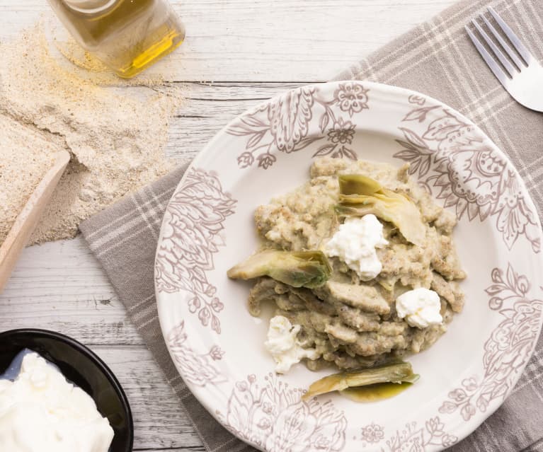 Spatzle con burrata e carciofi