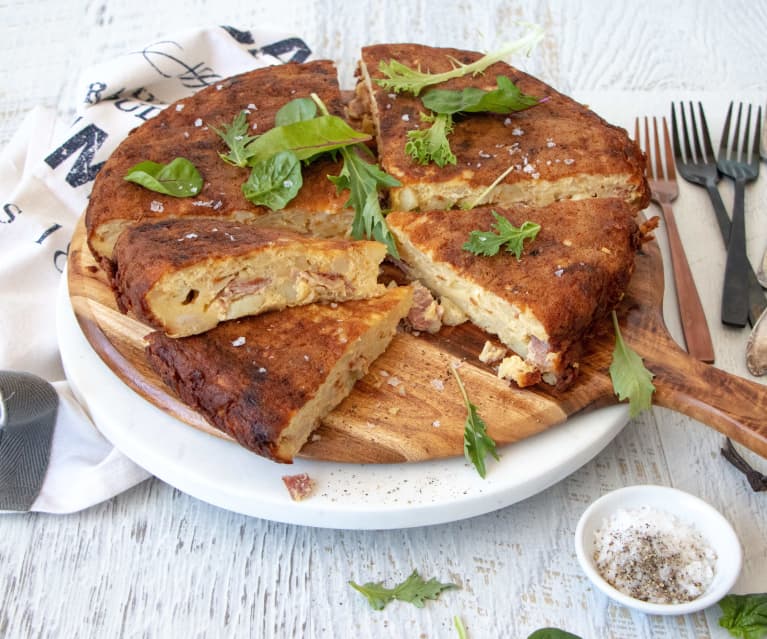 Potato, bacon and cheese tortilla