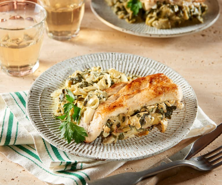 Sous-vide Artichoke Stuffed Chicken Breast