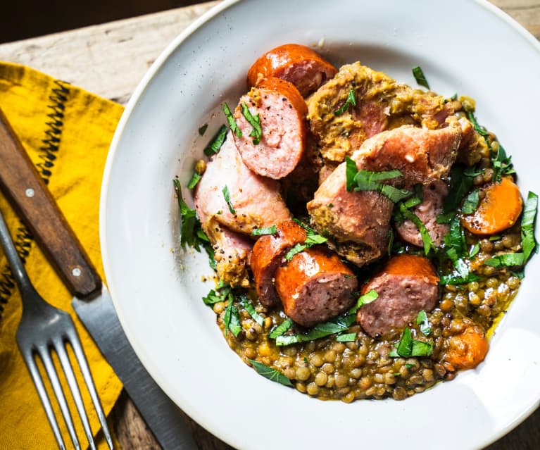 Recette petit salé aux lentilles du puy et saucisses de