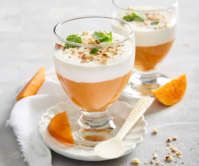 Crema allo yogurt e gelatina ai cachi