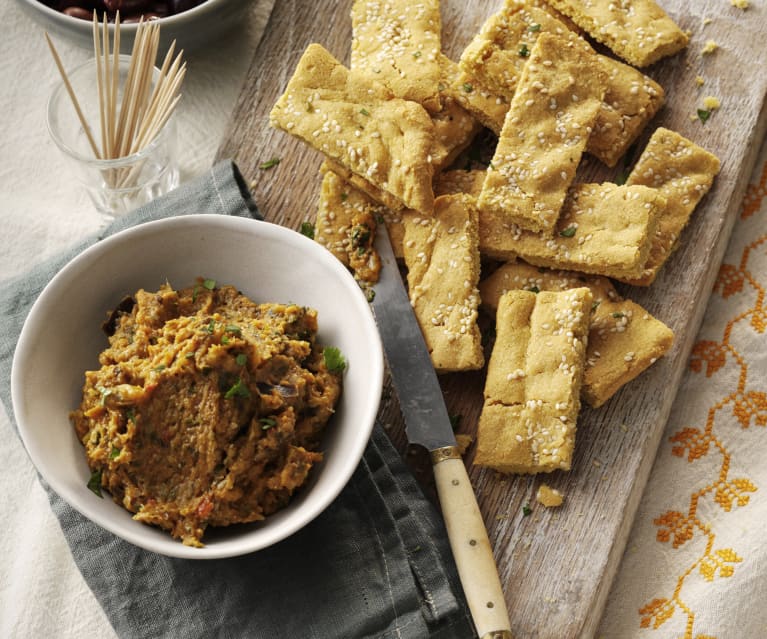 Kichererbsenfladenbrot mit Curry-Gemüsedip