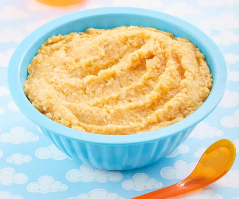 Papilla de garbanzo, arroz integral y zanahoria