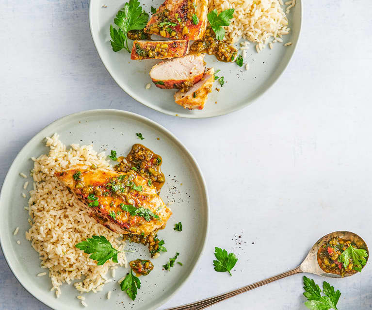 Poulet miel-citron vert et riz créole